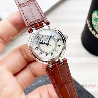 Replica Longines PrimaLuna Quartz watches 30.5mm Brown Leather Strap